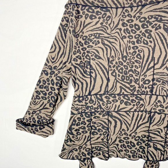 Susan Bristol Womens Jacket Brown Animal Cheetah XL Knit Belted Lined Mob Wife - Picture 16 of 16